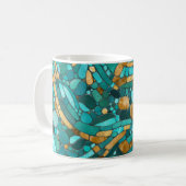Mosaikkunst aus Kies - Smaragd und Gold Kaffeetasse (Vorderseite Links)