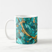 Mosaikkunst aus Kies - Smaragd und Gold Kaffeetasse (Links)