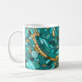 Mosaikkunst aus Kies - Smaragd und Gold Kaffeetasse