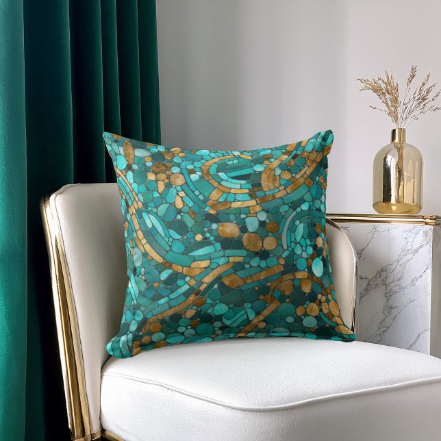 Mosaikkunst aus Kies - Smaragd und Gold Kissen (Von Creator hochgeladen)