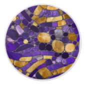 Mosaikkunst aus Kieselsteinen - Amethyst und Gold Keramikknauf (Vorderseite)