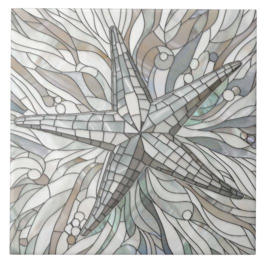 Mosaikkunst der Sternfische - Perlmutt Fliese (Vorderseite)