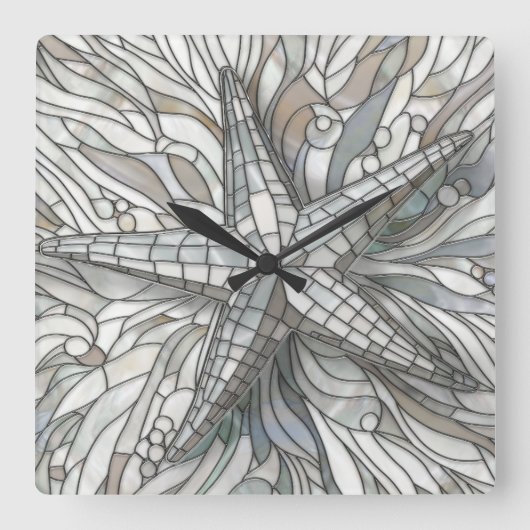 Mosaikkunst der Sternfische - Perlmutt Quadratische Wanduhr (Vorderseite)