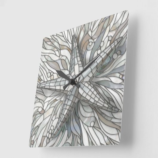 Mosaikkunst der Sternfische - Perlmutt Quadratische Wanduhr (Winkel)