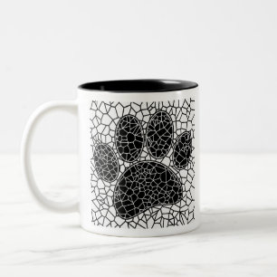 Mosaikkunst Hund Pfotenabdruck in Schwarz und Weiß Zweifarbige Tasse