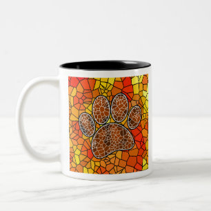 Mosaikkunst Hund Pfotenabdruck Zweifarbige Tasse