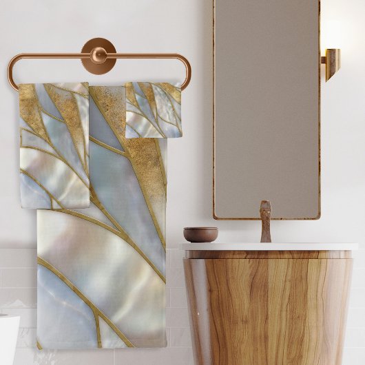 Mosaikkunst - Perle, Mondstein und Gold Badhandtuch Set