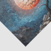 Mosaiklandschaft mit roter Sonne und Kirschbaum Seidenpapier (Ausschnitt)