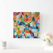 Mosaikmauer mit weißer Grenze Quadratische Wanduhr (Zuhause)