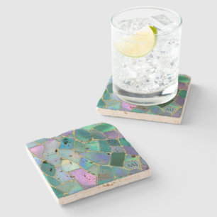 Mosaikmuster aus Glasmalerei in Pastellfarben Steinuntersetzer