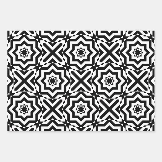 Mosaikmuster der schwarzen und weißen optischen Il Geschenkpapier Set (Vorderseite 3)
