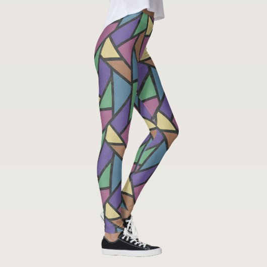 Mosaikmuster in abgeschrägten Regenbogenfarben Leggings (Rechts)