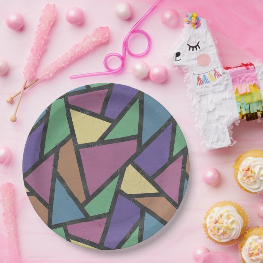 Mosaikmuster in abgeschrägten Regenbogenfarben Pappteller (Party)