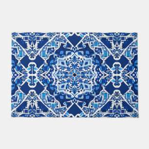 Mosaikmuster in Indigo und Cobalt Blue Fußmatte