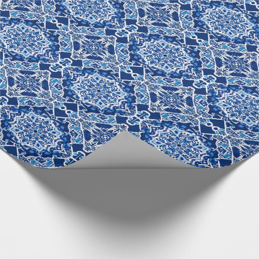 Mosaikmuster in Indigo und Cobalt Blue Geschenkpapier (Ecke)