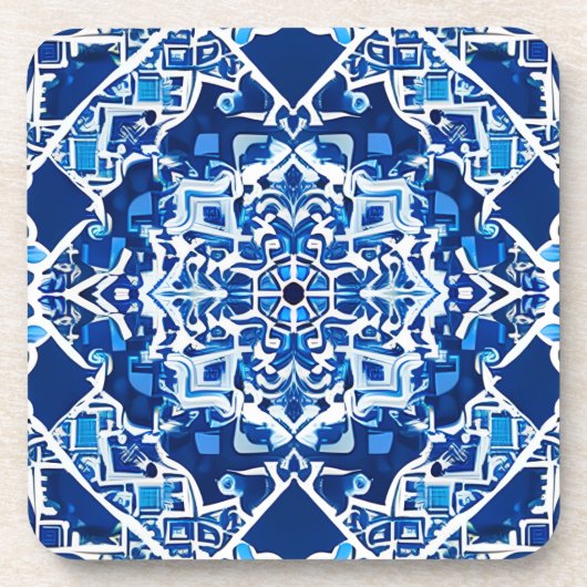 Mosaikmuster in Indigo und Cobalt Blue Getränkeuntersetzer (Vorderseite)
