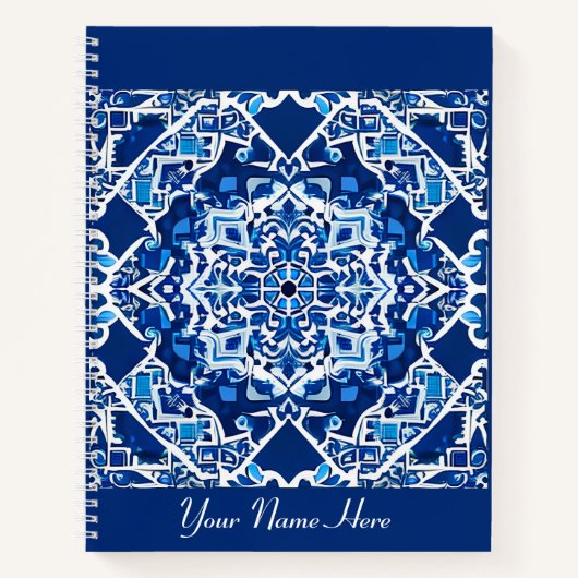 Mosaikmuster in Indigo und Cobalt Blue Journal Notizblock (Vorderseite)