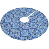 Mosaikmuster in Indigo und Cobalt Blue Polyester Weihnachtsbaumdecke (Schrägansicht)