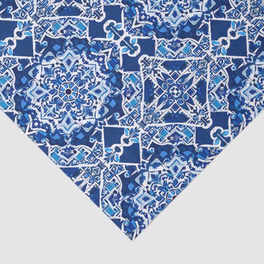 Mosaikmuster in Indigo und Cobalt Blue Seidenpapier (Ausschnitt)