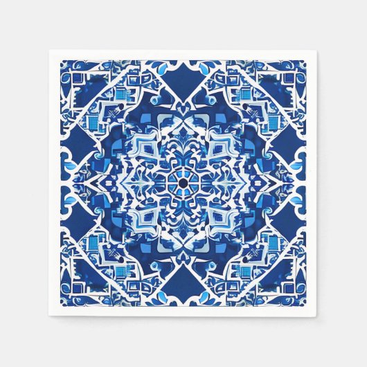 Mosaikmuster in Indigo und Cobalt Blue Serviette (Vorderseite)