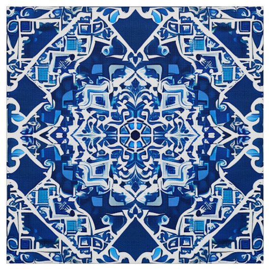 Mosaikmuster in Indigo und Cobalt Blue Stoff (Muster)