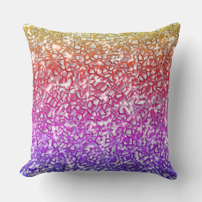 Mosaikschichten in grob orange bis lila und funkel kissen (Vorderseite)