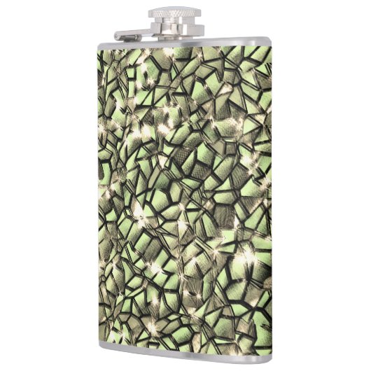 Mosaikschichten in rauem grünem Sepia und glitzern Flachmann (Links)