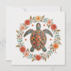 Mosaikschildkröte mit Blume Kranz Karte