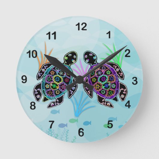 Mosaikschildkrötenuhr Runde Wanduhr (Vorderseite)