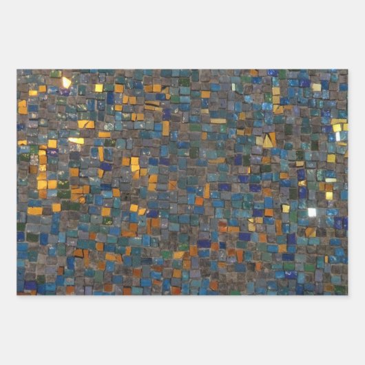 Mosaiksteine in Blau und Gold Geschenkpapier Set (Vorderseite)