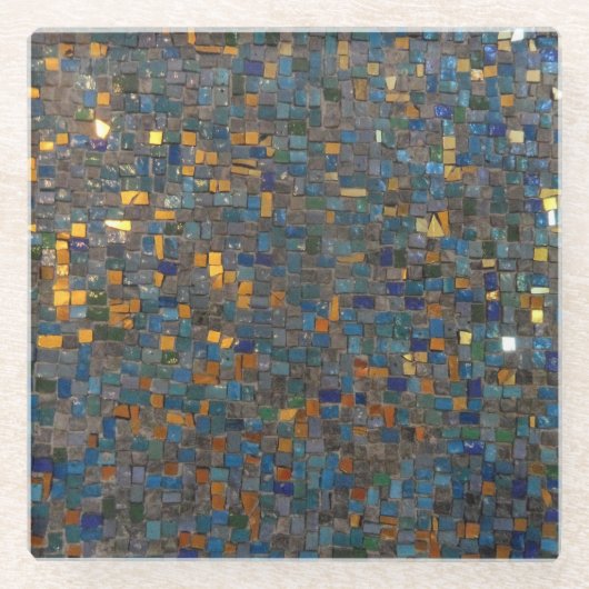Mosaiksteine in Blau und Gold Glasuntersetzer (Vorderseite)