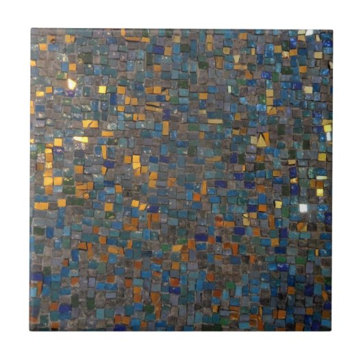 Mosaiksteine in Untersetzer aus Blauglas und Gold (Vorderseite)
