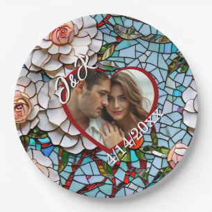 Mosaikverziertes Glas und Personalisierte Hochzeit Pappteller