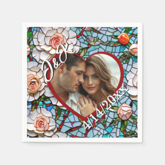 Mosaikverziertes Glas und Personalisierte Hochzeit Serviette