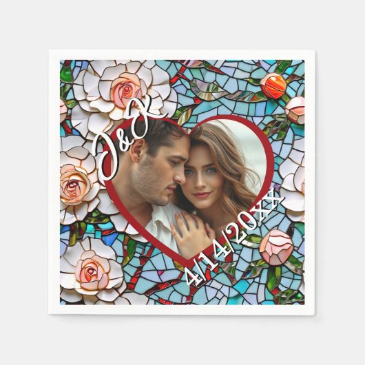 Mosaikverziertes Glas und Personalisierte Hochzeit Serviette (Vorderseite)