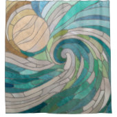 Mosaikwelle und Mond Duschvorhang (Vorderseite)