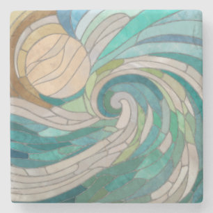 Mosaikwelle und Mond Steinuntersetzer