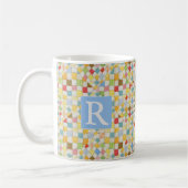MOSAISCHE QUILT Weiße Tasse + Text / Blau (Links)