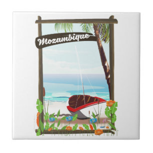 Mosambik Fischerboot Cartoon Urlaubsposter Fliese