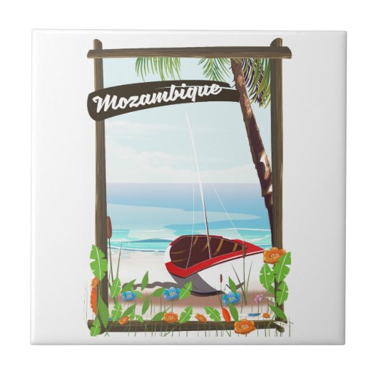 Mosambik Fischerboot Cartoon Urlaubsposter Fliese (Vorderseite)