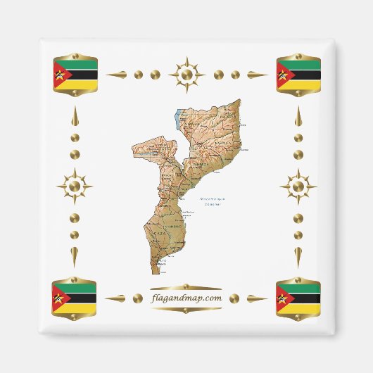 Mosambik Karte + Flaggen-Magnet Magnet (Vorne)