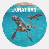 Mosasaur Water Dinosaurier Monogrammname Runder Aufkleber (Vorderseite)