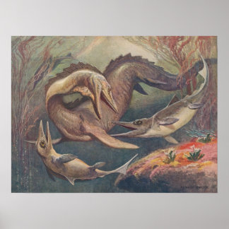 Mosasaurus Ichthyosaurus Antiquitätendruck Poster