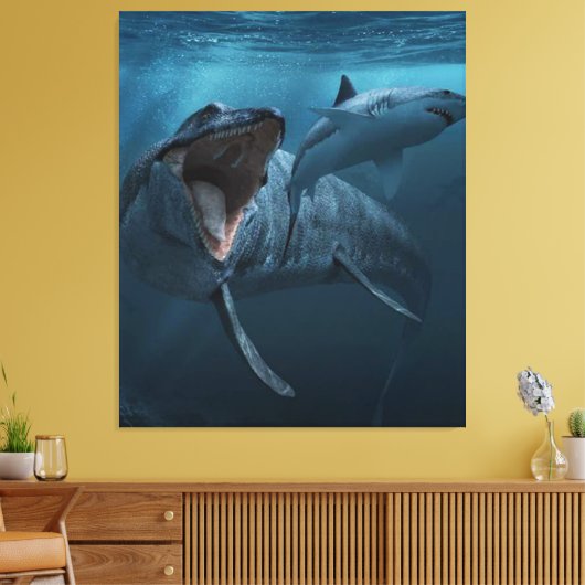 Mosasaurus jagender Hai Leinwanddruck (Insitu (Wohnzimmer))