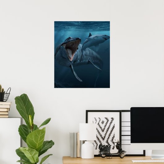 Mosasaurus jagender Hai Poster (Heimbüro)