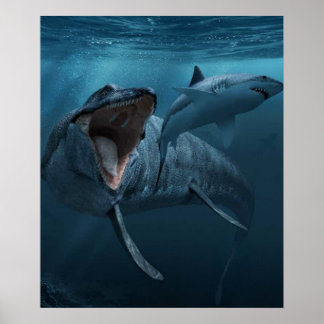 Mosasaurus jagender Hai Poster