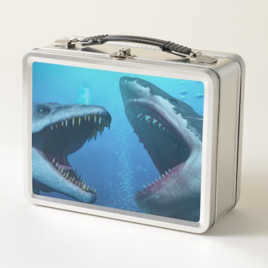 Mosasaurus versus Megalodon Metall Brotdose (Vorderseite)