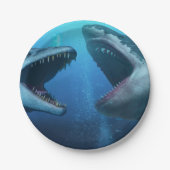 Mosasaurus versus Megalodon Pappteller (Vorderseite)