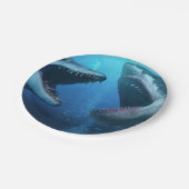 Mosasaurus versus Megalodon Pappteller (Schrägansicht)