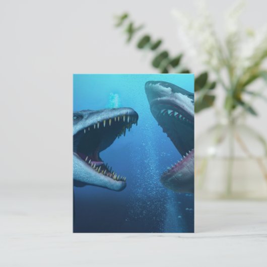Mosasaurus versus Megalodon Postkarte (Stehend Vorderseite)